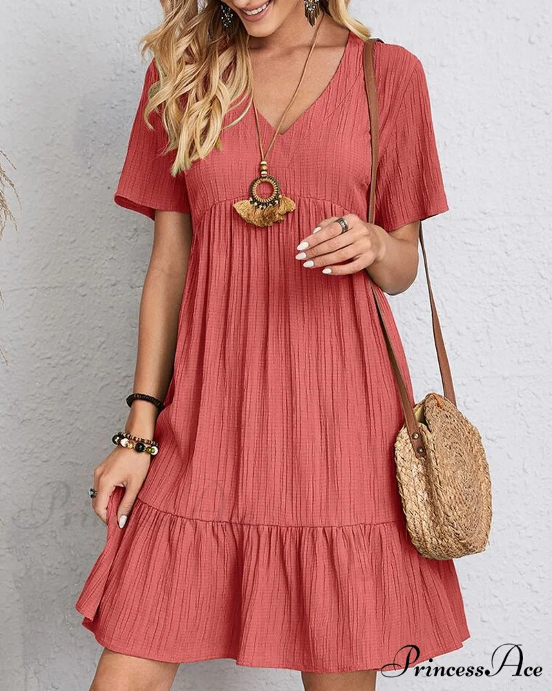 Short Sleeve Solid Color Dress - Image 4