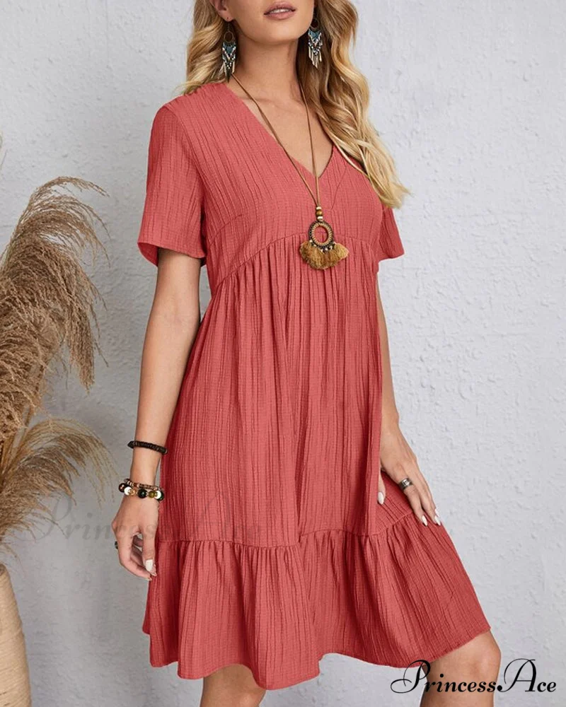 Short Sleeve Solid Color Dress - Image 5