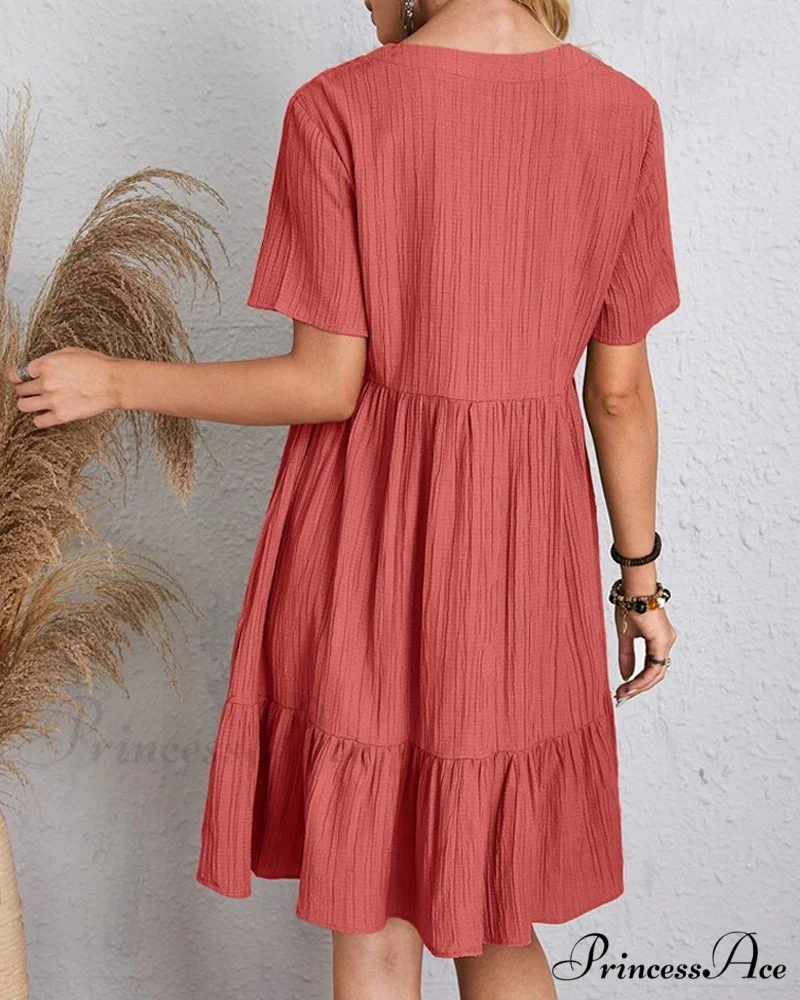 Short Sleeve Solid Color Dress - Image 6