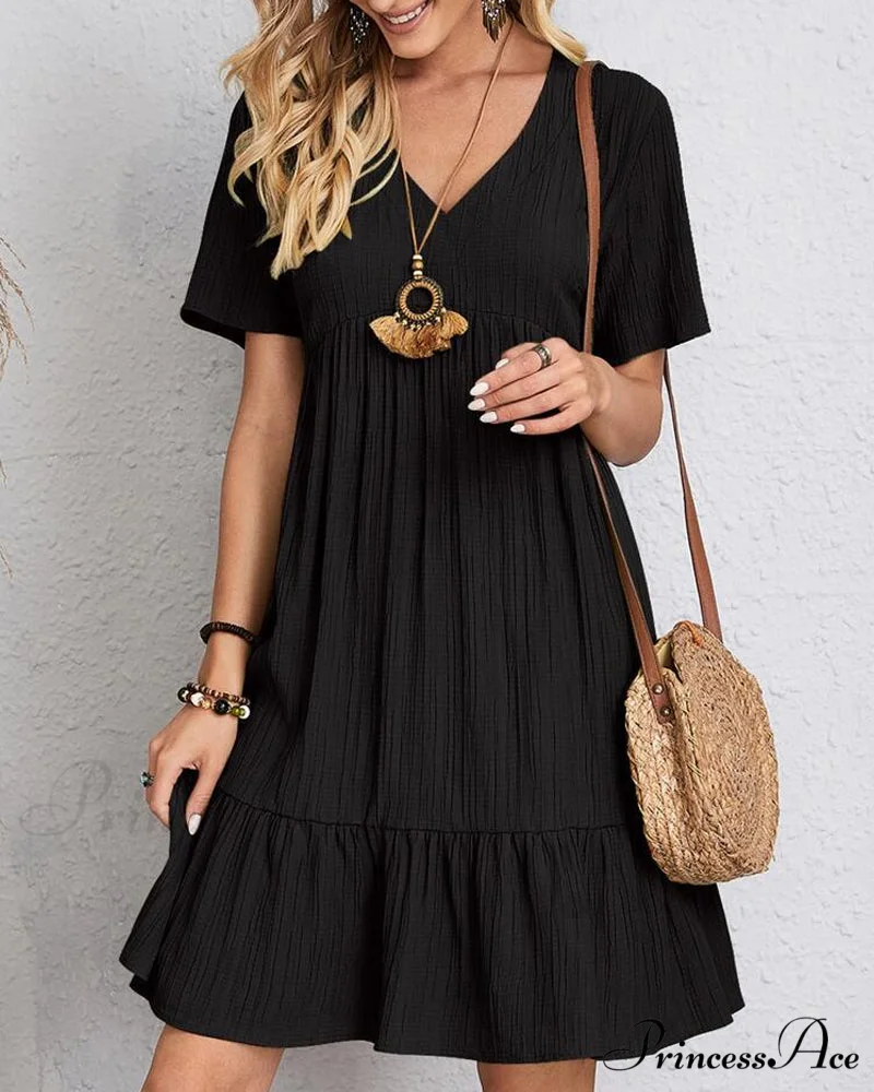 Short Sleeve Solid Color Dress - Image 7