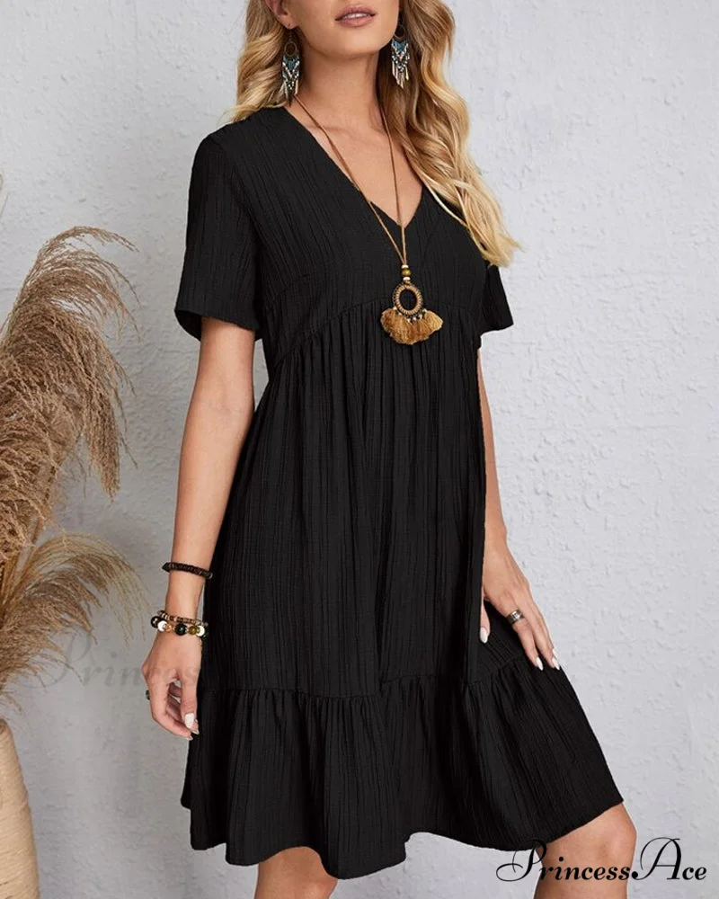 Short Sleeve Solid Color Dress - Image 8