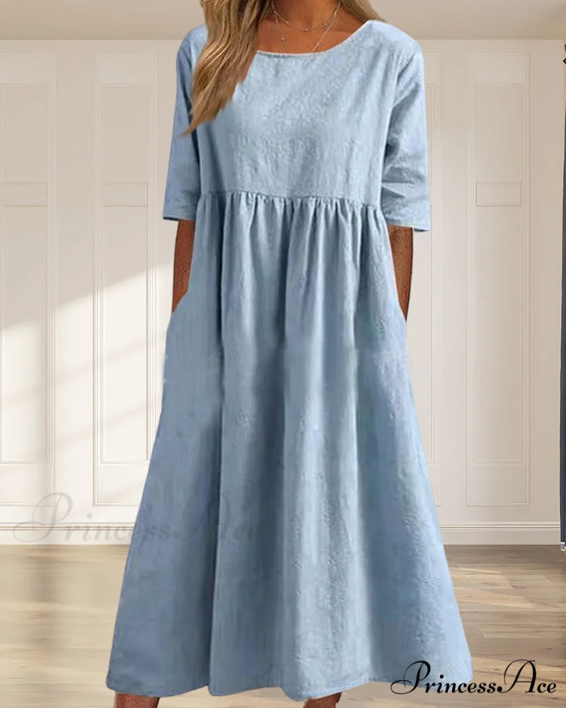 Solid color cotton linen dress - Image 2