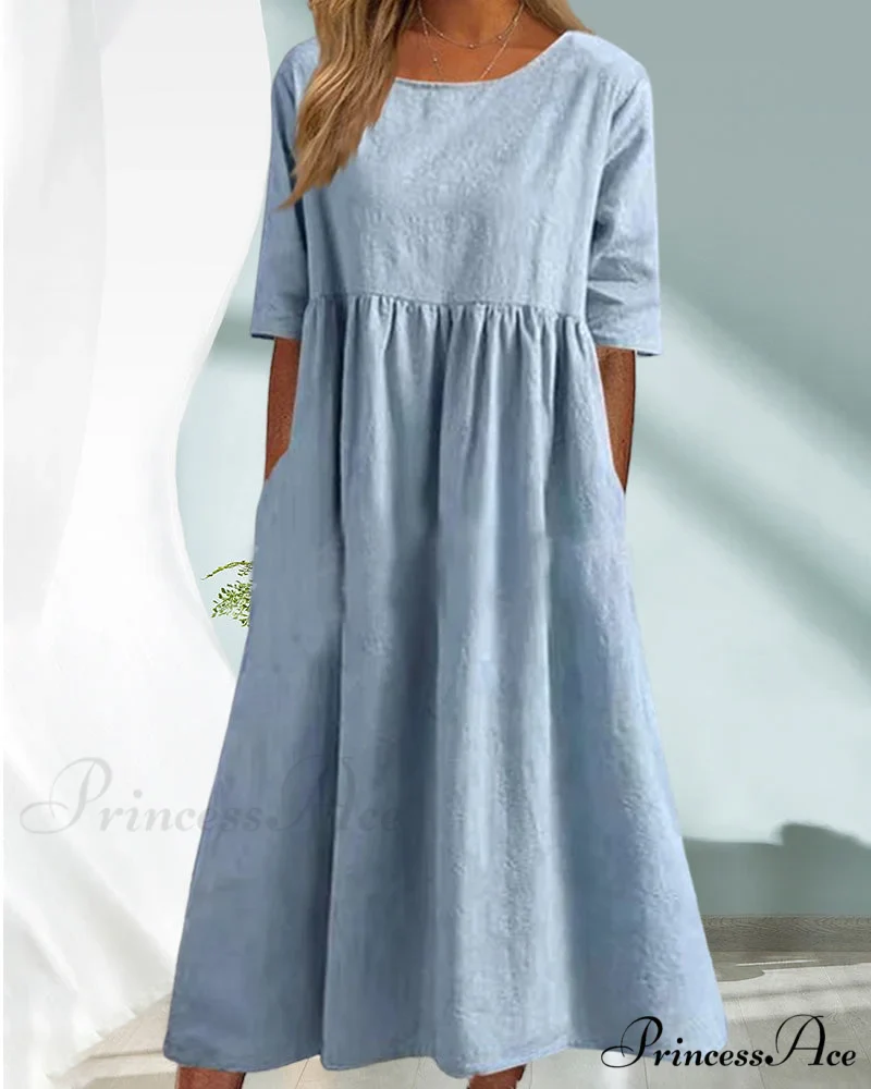 Solid color cotton linen dress - Image 3