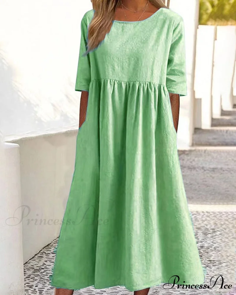 Solid color cotton linen dress - Image 4