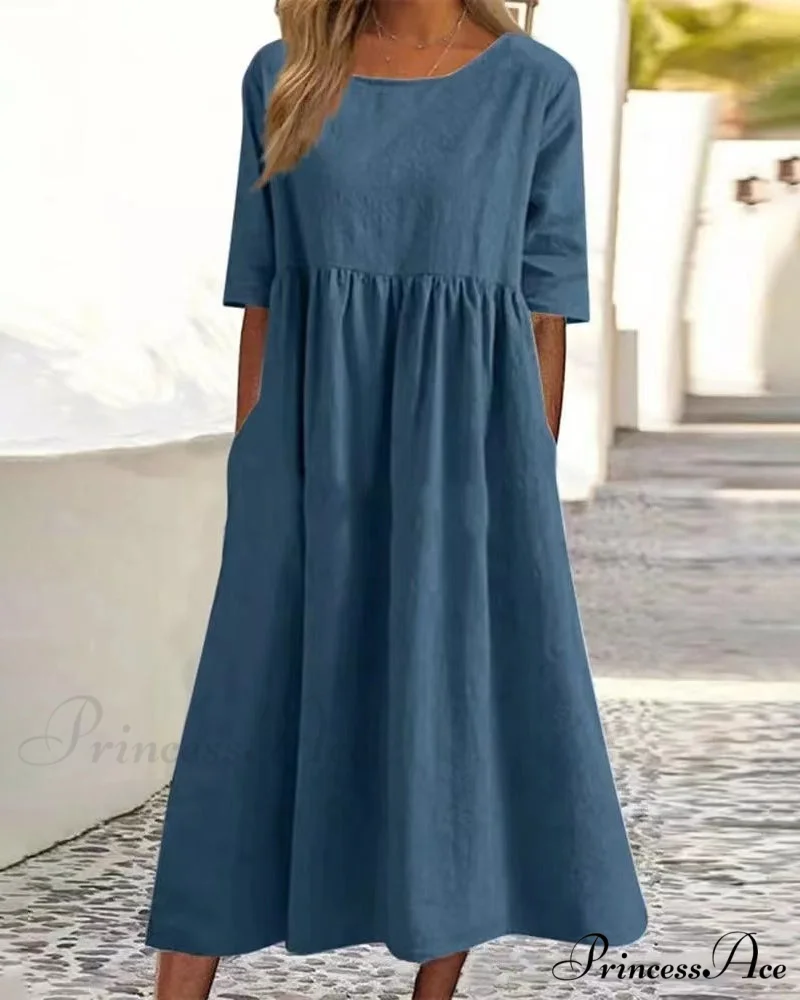Solid color cotton linen dress - Image 5