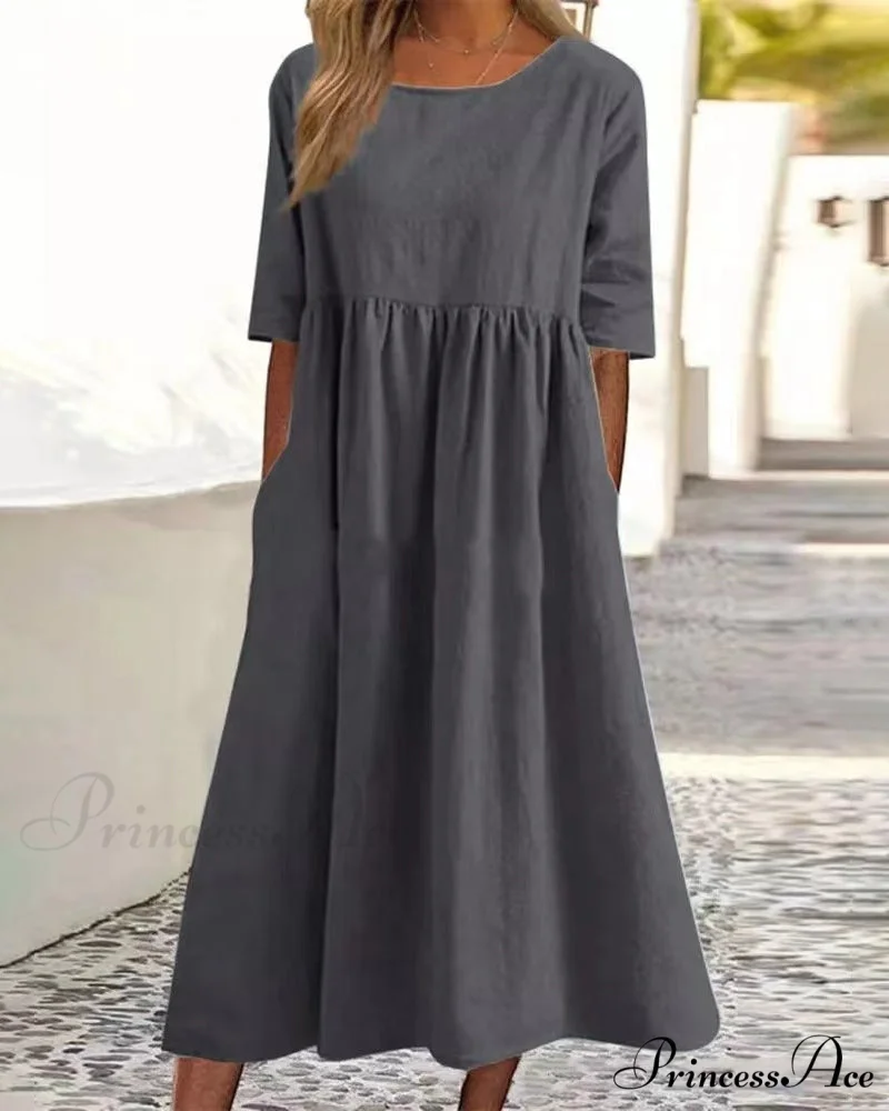 Solid color cotton linen dress - Image 6