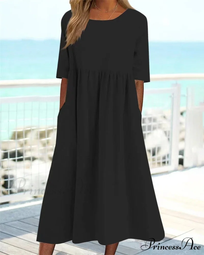 Solid color cotton linen dress - Image 7