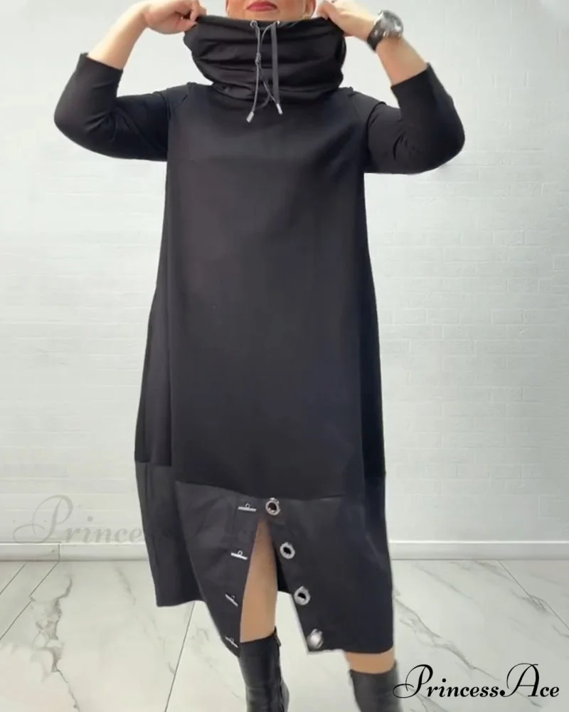 Button Drawstring Dress with Slit - Image 2