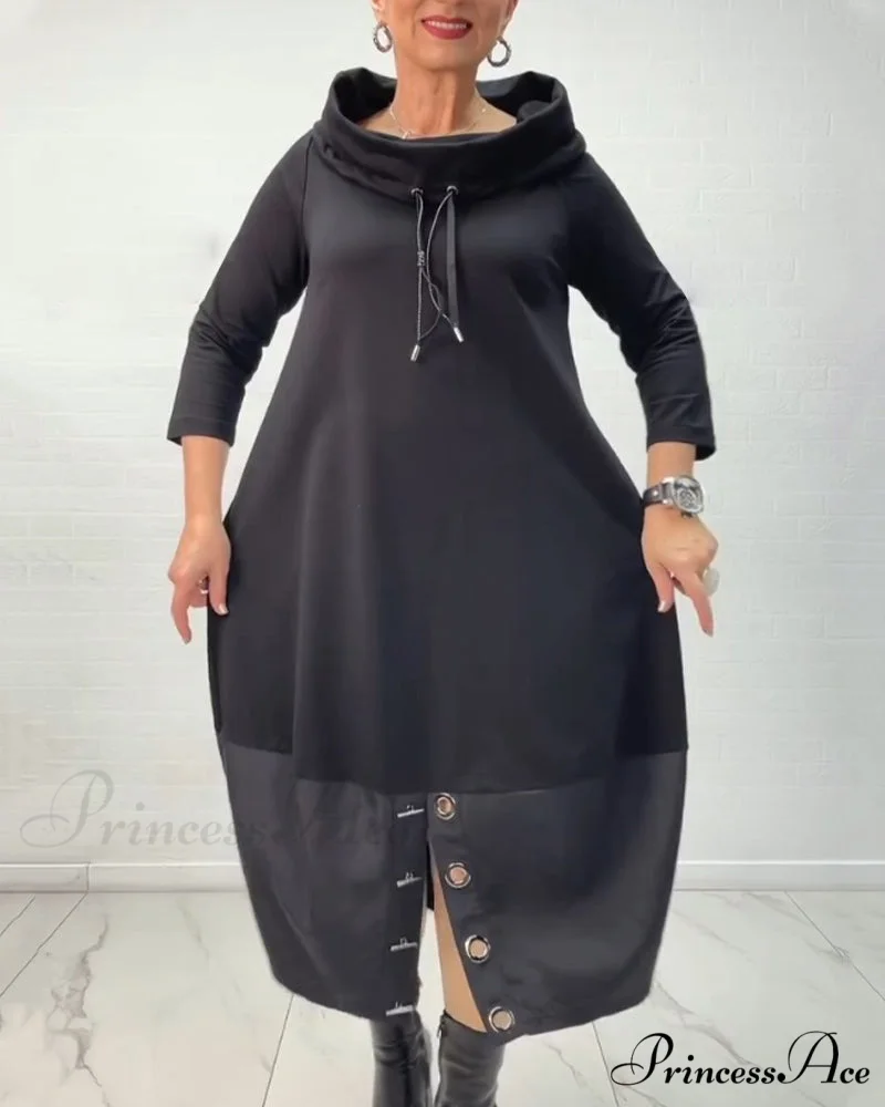 Button Drawstring Dress with Slit - Image 3