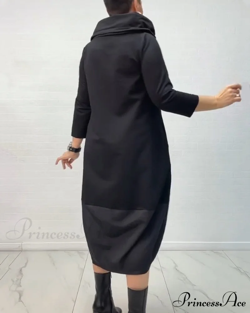 Button Drawstring Dress with Slit - Image 4