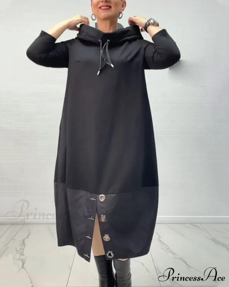 Button Drawstring Dress with Slit - Image 6