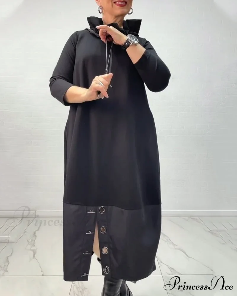 Button Drawstring Dress with Slit - Image 7