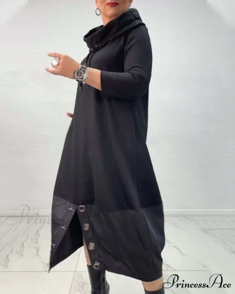 Button Drawstring Dress with Slit - Image 8