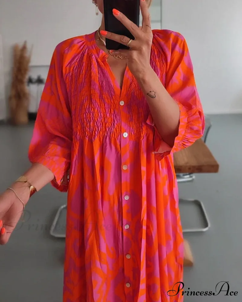 Print Midi Dress with 3/4 Sleeves - Image 3