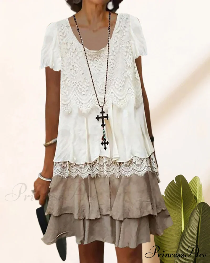 Color block lace dress with round neck - Image 3