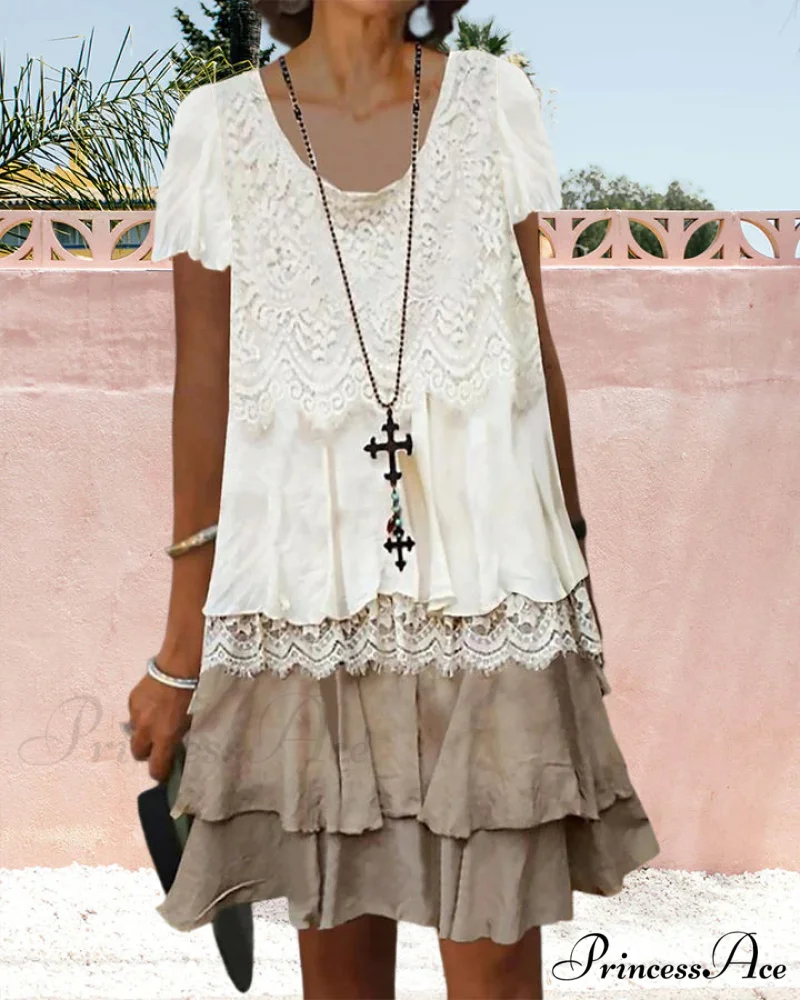 Color block lace dress with round neck - Image 5