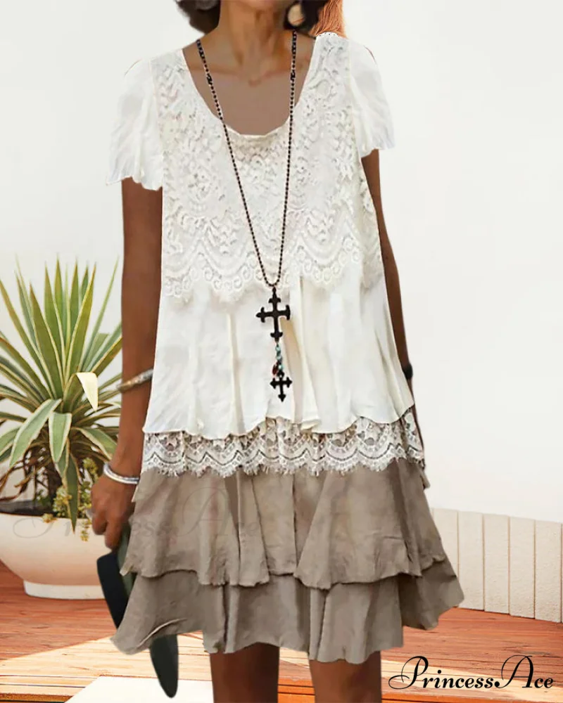 Color block lace dress with round neck - Image 6