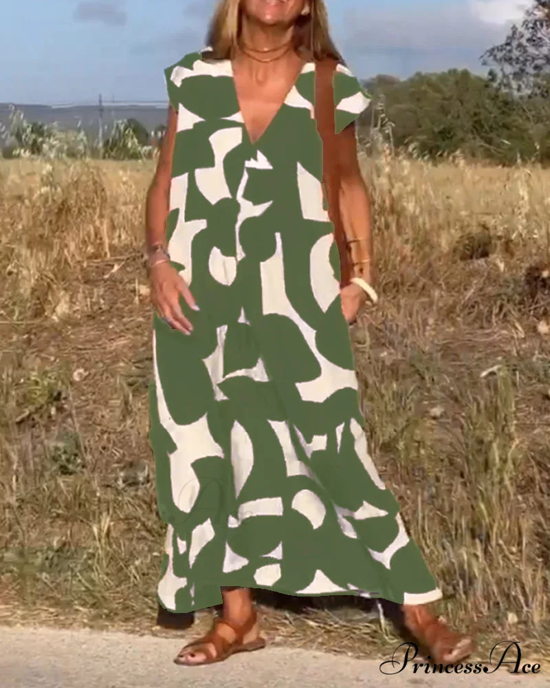 Printed V-neck Dress - Image 10