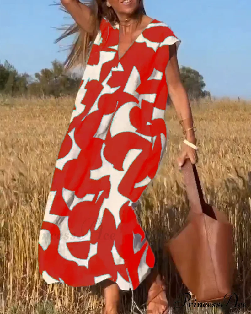 Printed V-neck Dress - Image 13
