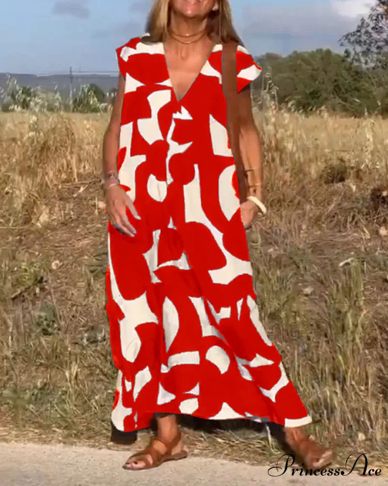 Printed V-neck Dress - Image 14