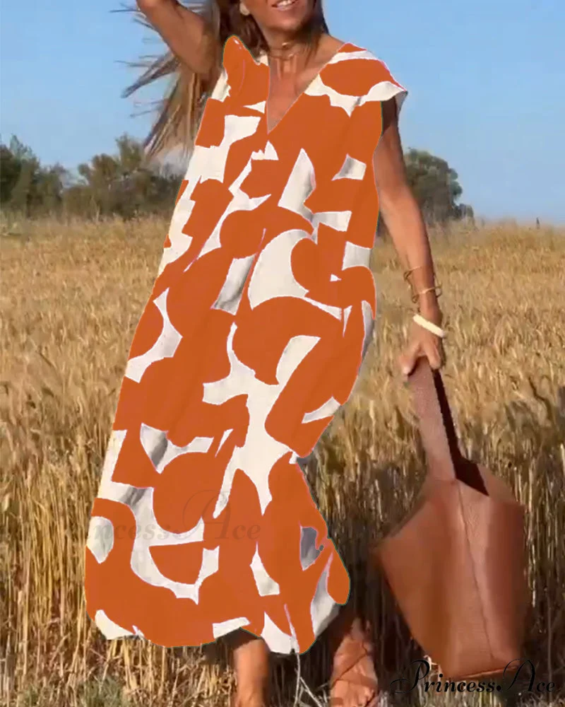 Printed V-neck Dress - Image 15