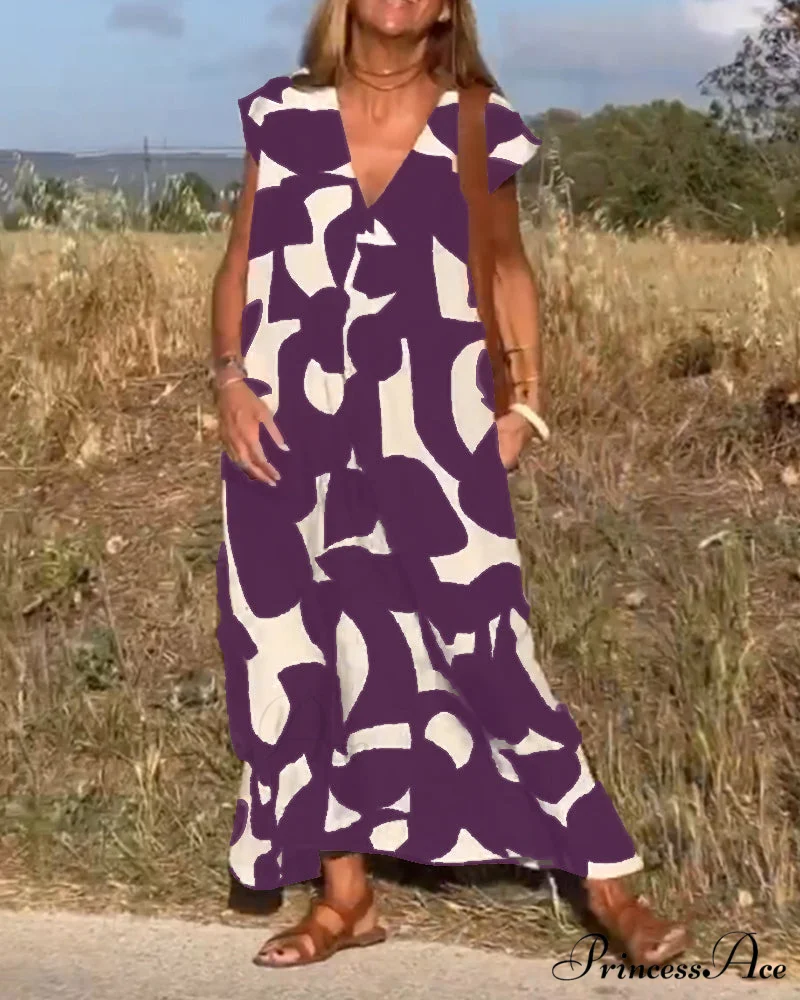 Printed V-neck Dress - Image 16
