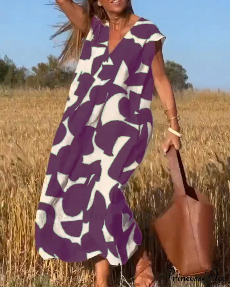 Printed V-neck Dress - Image 17