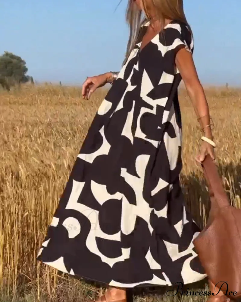 Printed V-neck Dress - Image 2
