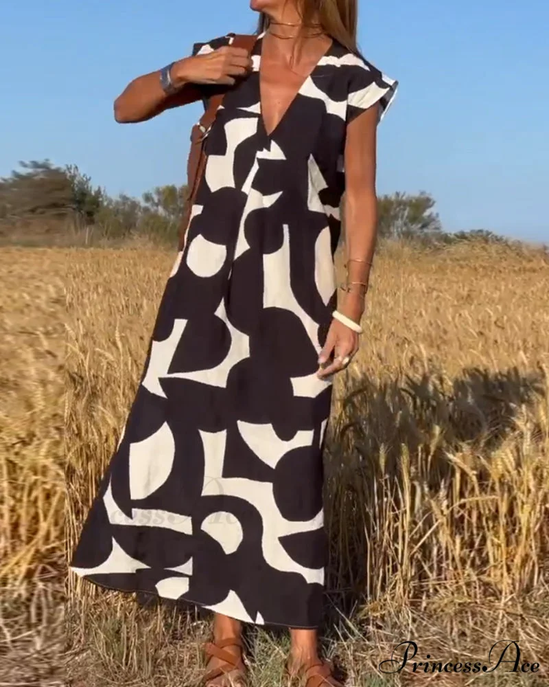 Printed V-neck Dress - Image 3
