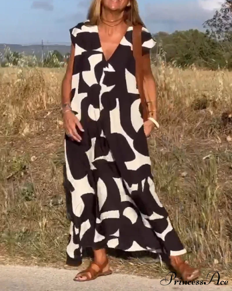 Printed V-neck Dress - Image 6
