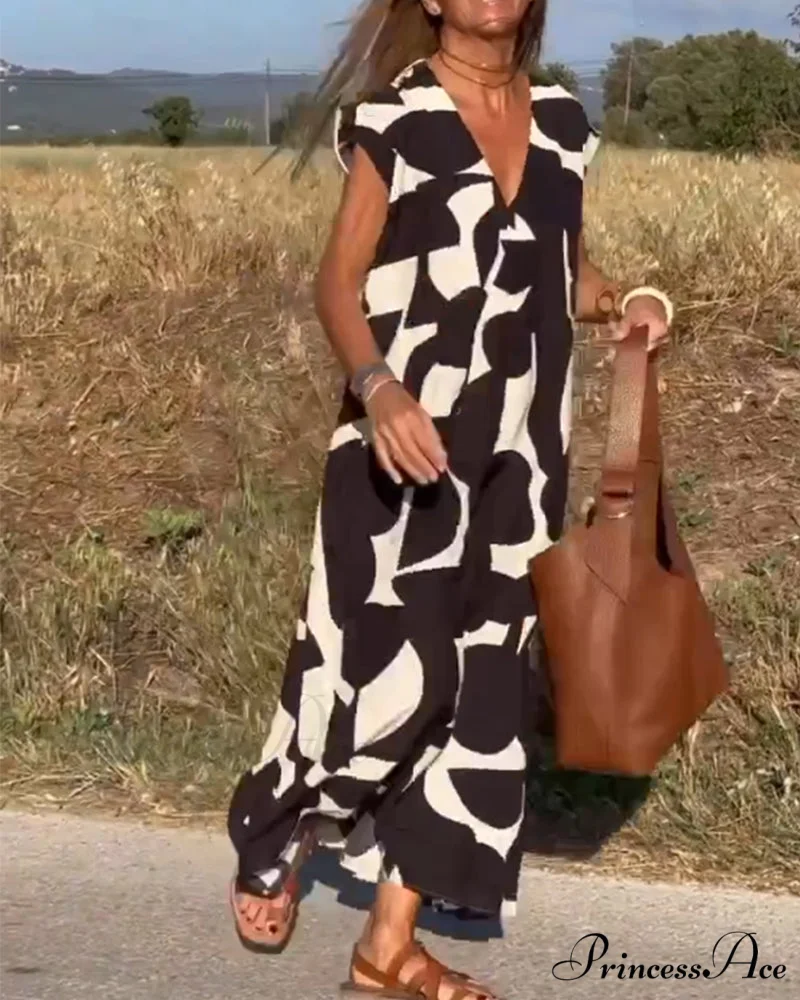 Printed V-neck Dress - Image 7