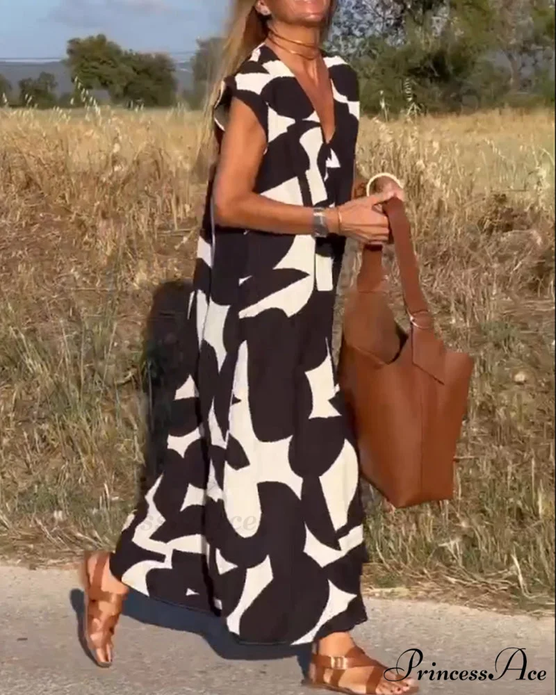 Printed V-neck Dress - Image 8
