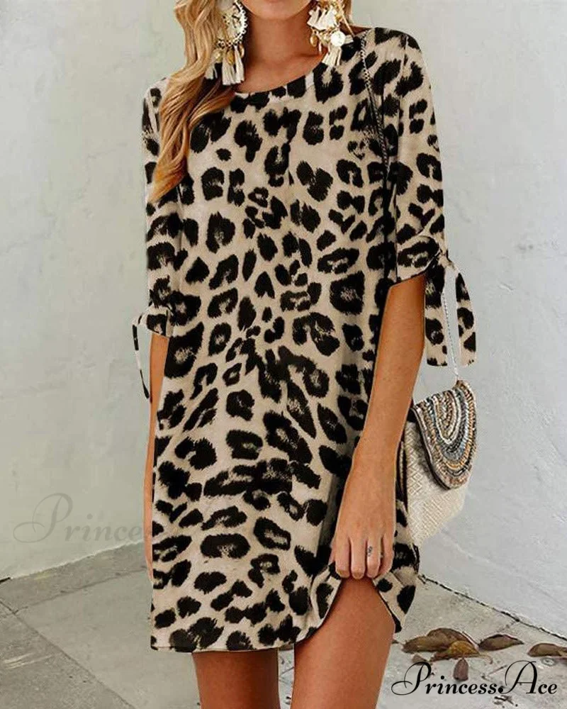 Leopard Print Round Neck Dress