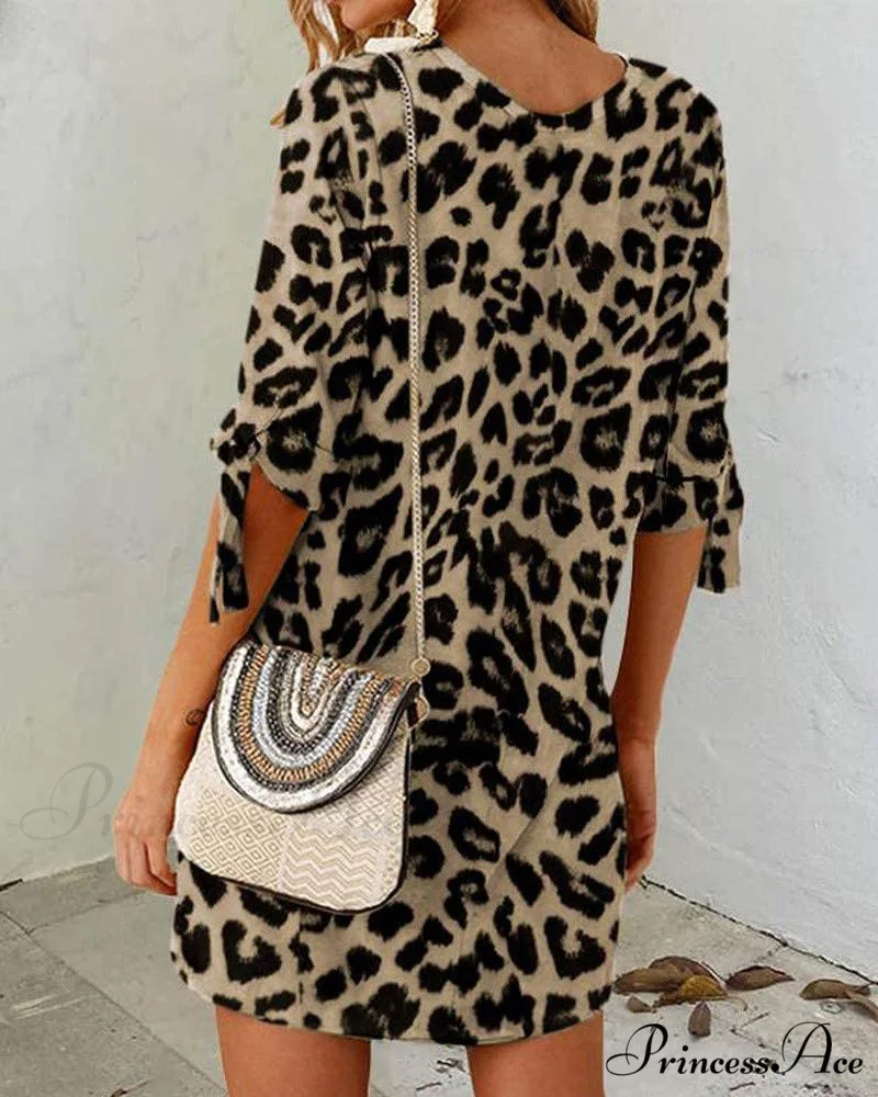 Leopard Print Round Neck Dress - Image 2