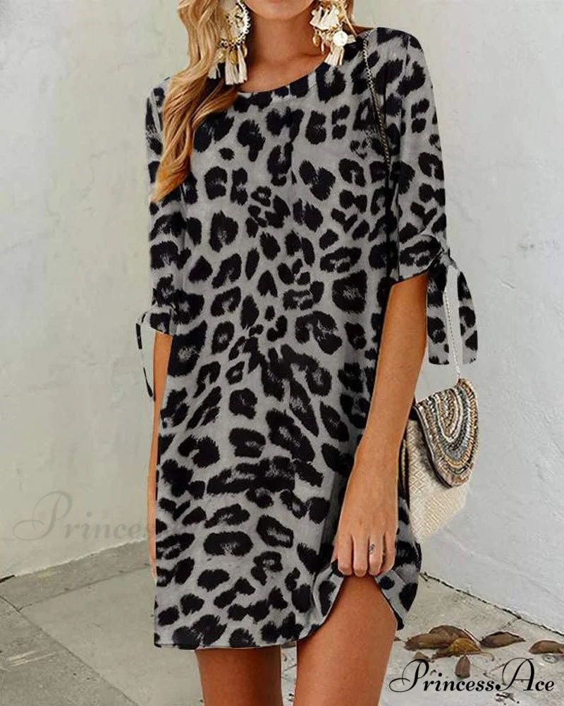 Leopard Print Round Neck Dress - Image 3