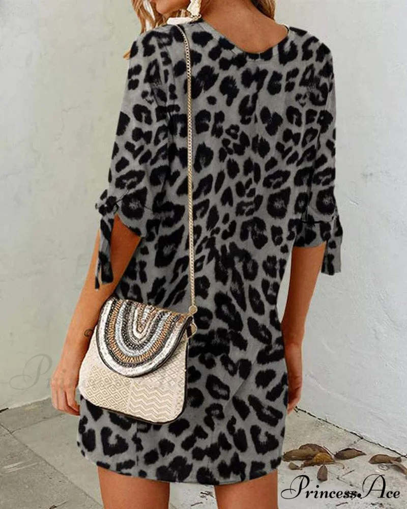 Leopard Print Round Neck Dress - Image 4