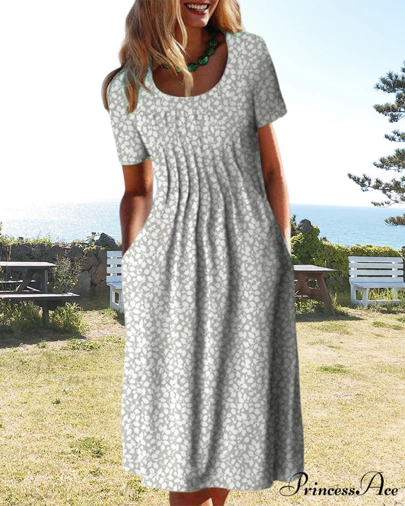 Leaves Print Short Sleeve Dress - Image 3