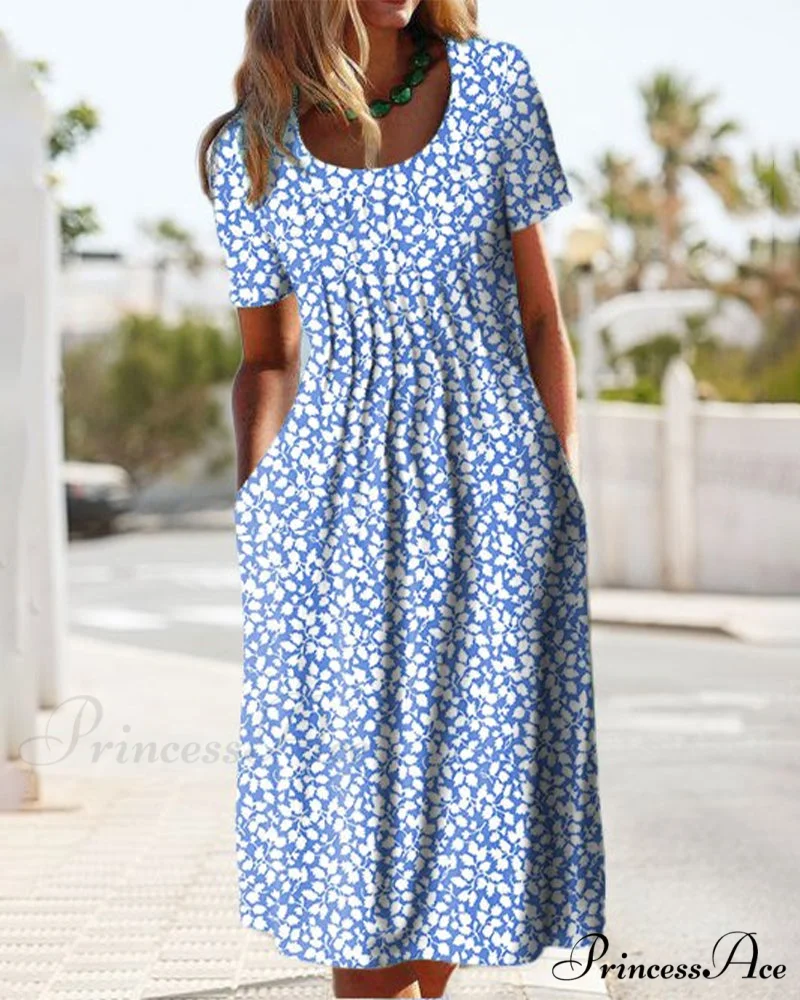 Leaves Print Short Sleeve Dress - Image 4
