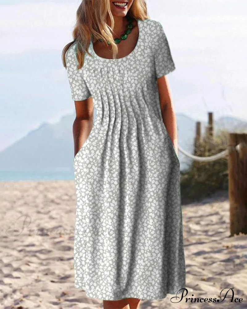 Leaves Print Short Sleeve Dress - Image 5