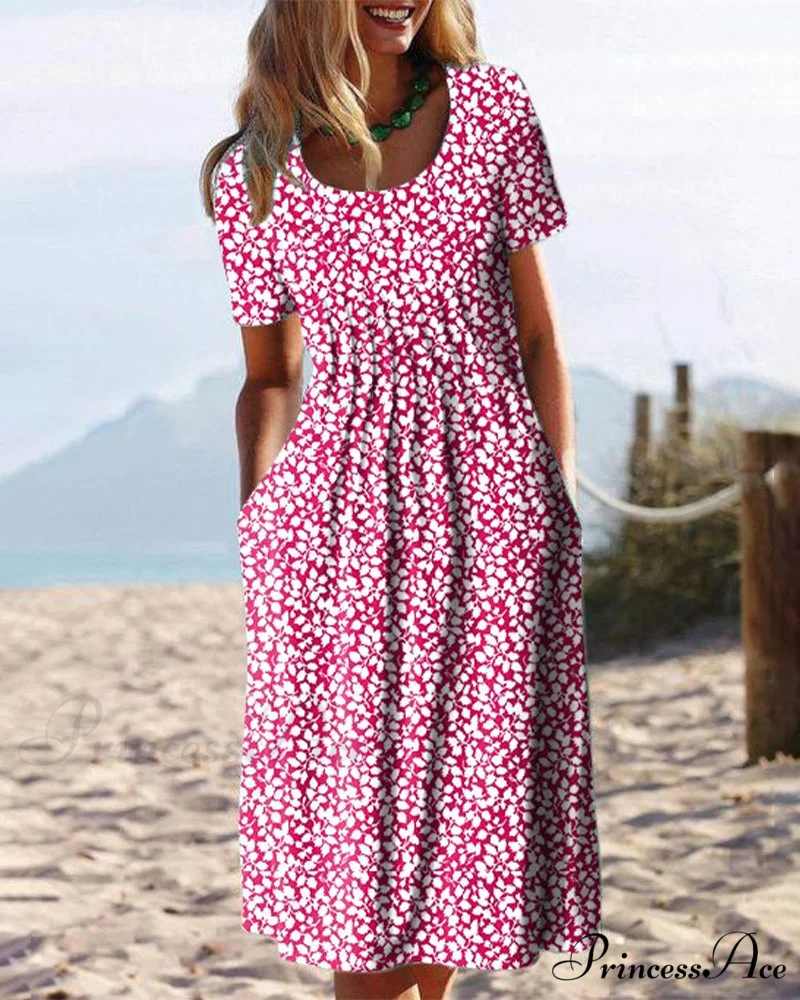 Leaves Print Short Sleeve Dress - Image 6