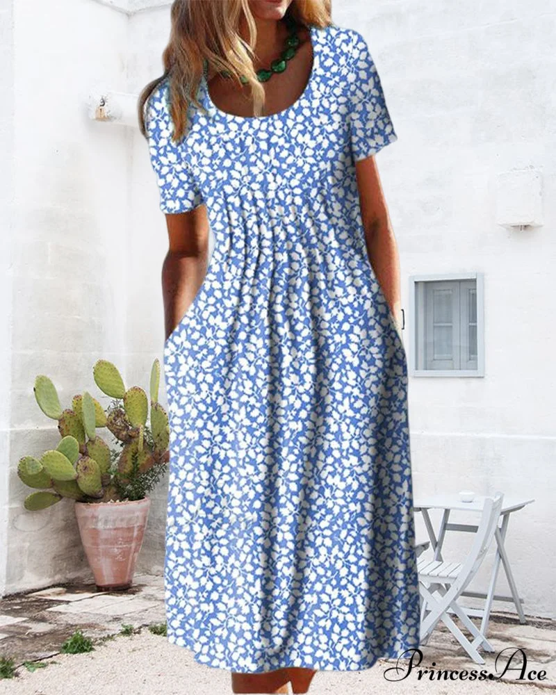 Leaves Print Short Sleeve Dress - Image 7