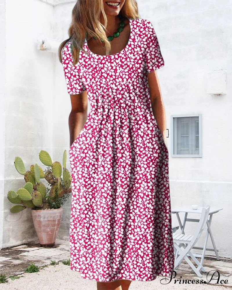 Leaves Print Short Sleeve Dress - Image 8