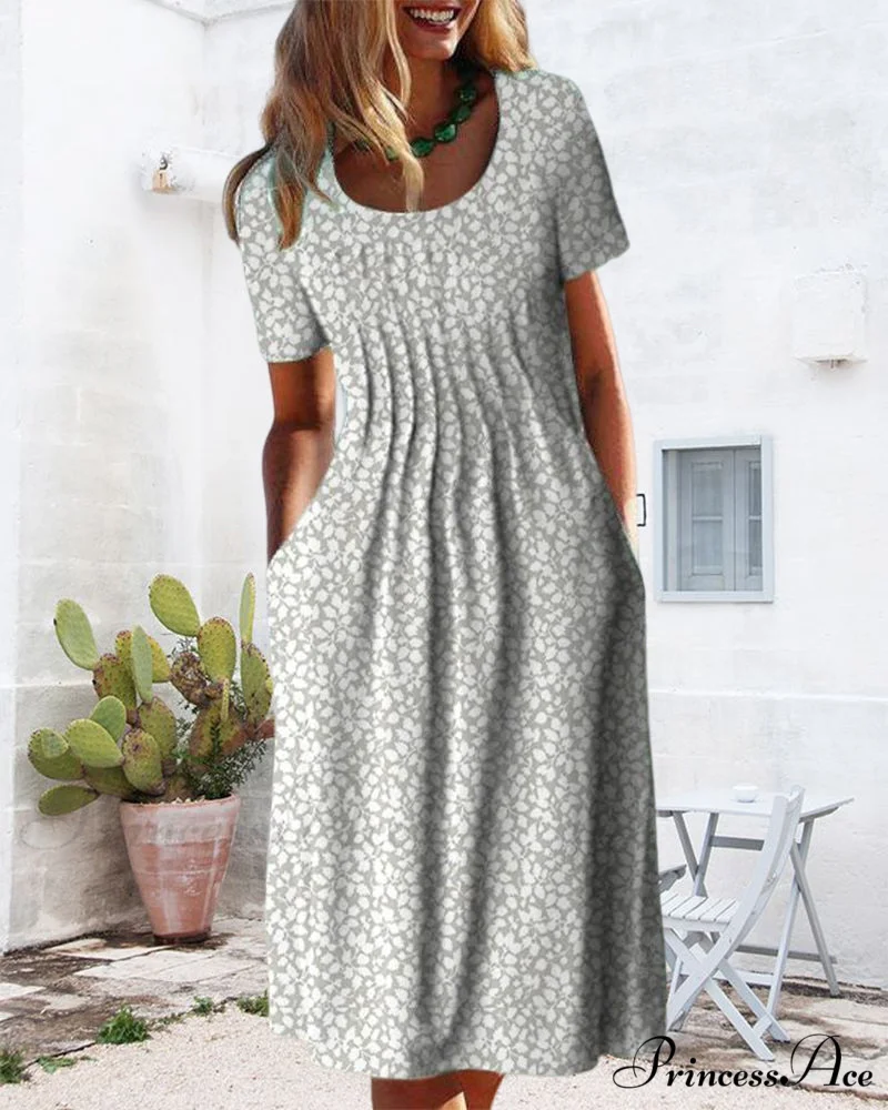 Leaves Print Short Sleeve Dress - Image 9