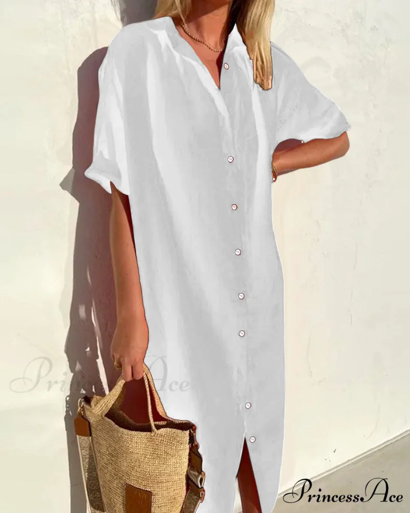 Solid color cotton shirt dress - Image 6