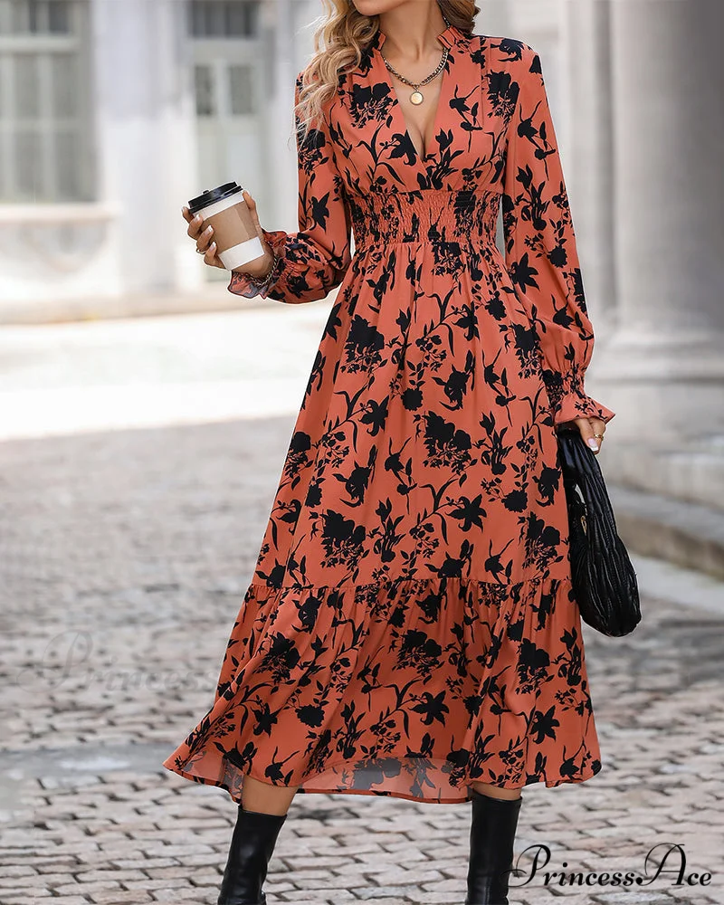 V Neck Printed A-Line Dress - Image 2