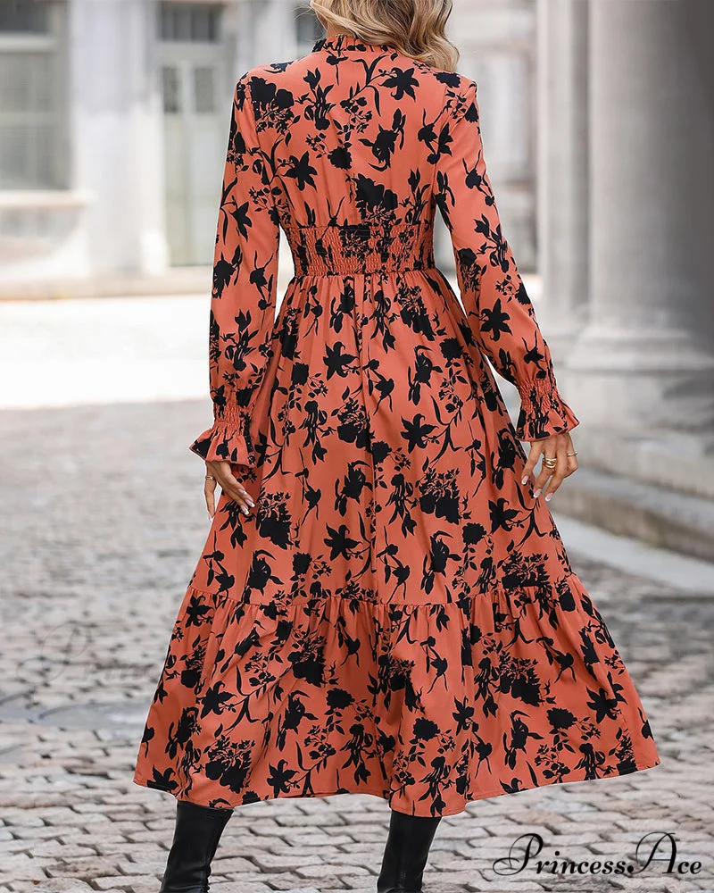 V Neck Printed A-Line Dress - Image 4