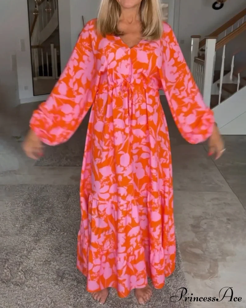 Long Sleeve Dress with Floral Print - Image 2