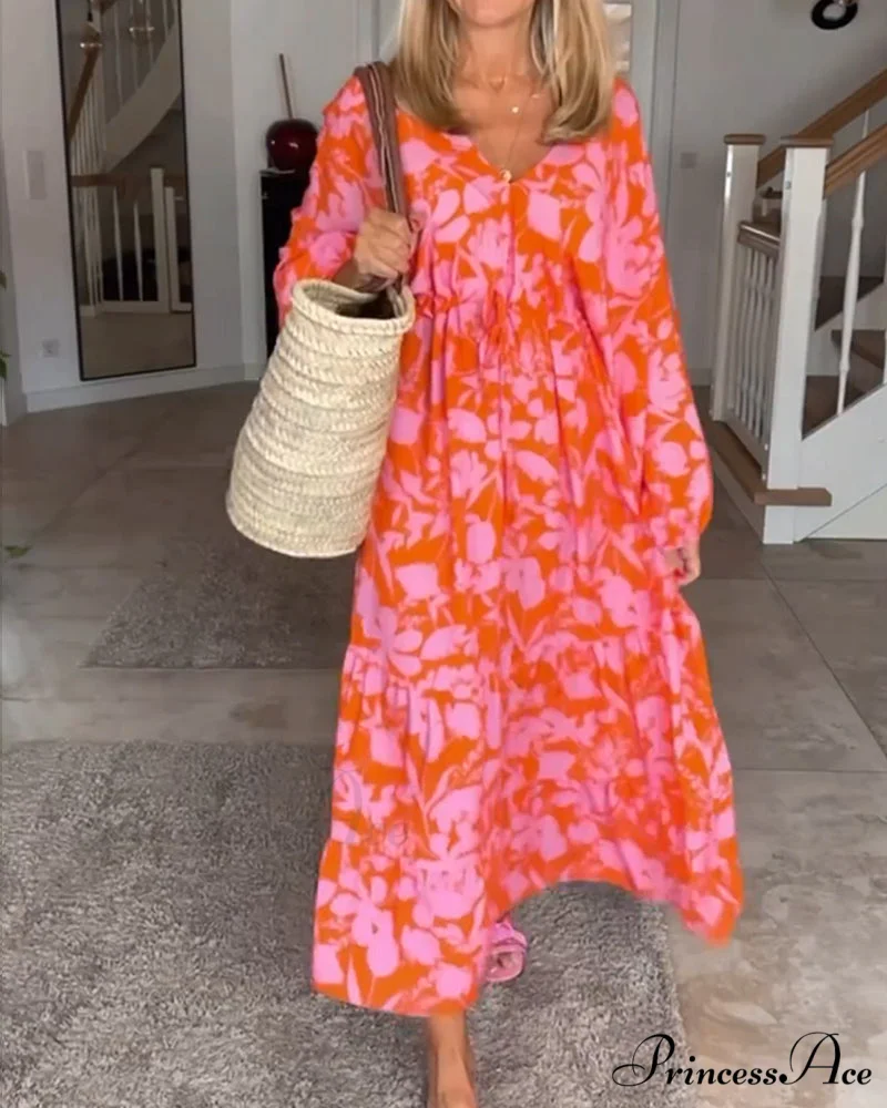 Long Sleeve Dress with Floral Print - Image 4