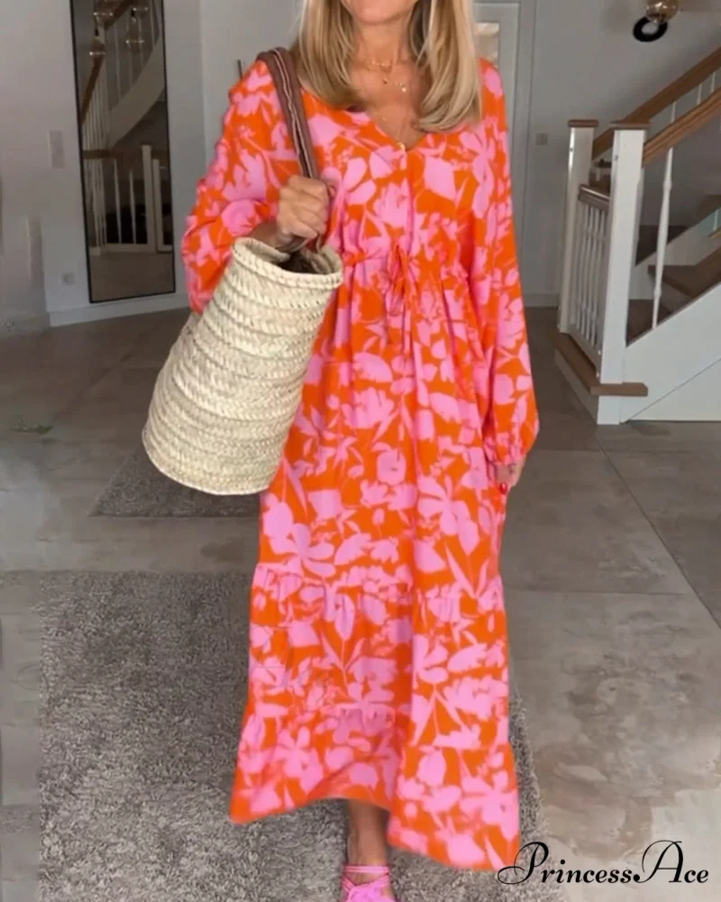 Long Sleeve Dress with Floral Print - Image 5