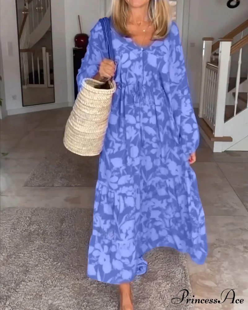 Long Sleeve Dress with Floral Print - Image 7
